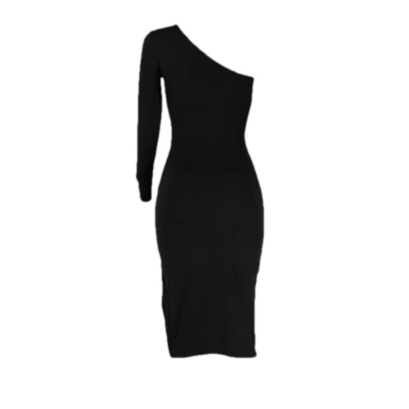 NEW Bonheur D’amour Nathalie Cut Out One Shoulder Midi Black Dress Size Small - Picture 3 of 5